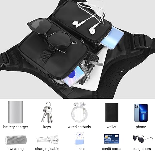 Miniatura 4 de Bolsa de pecho para hombre, impermeable, deportiva, con soporte para botella de agua y soporte para teléfono, ligera y ajustable, bolsa deportiva