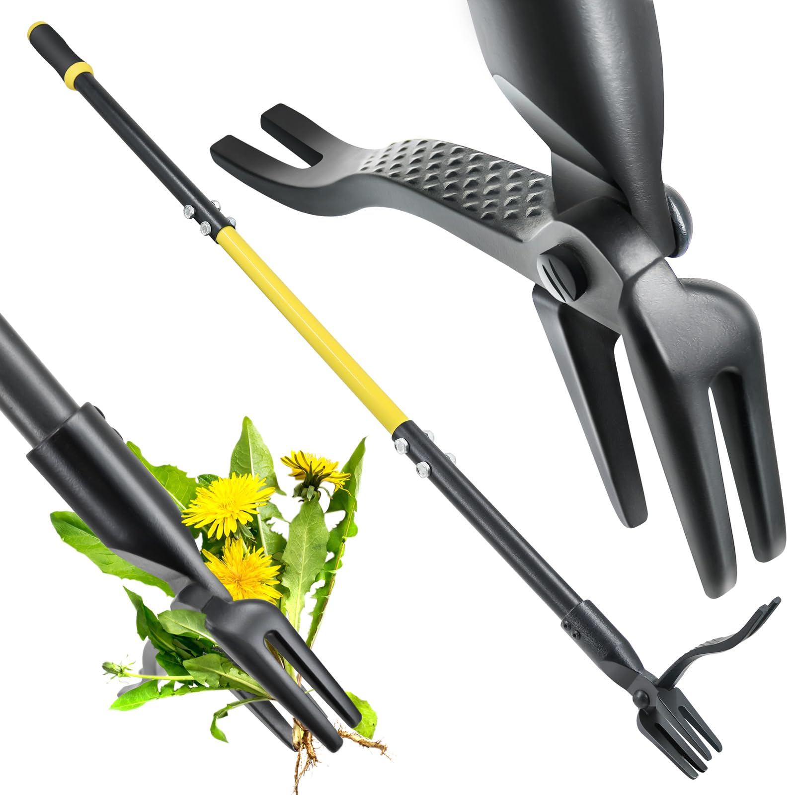 Jardineer Estrattore di erbacce, 114,3 cm, Strumento per rimuovere le erbacce in piedi, Attrezzo per diserbo con manico lungo e testa in acciaio a 4 artigli, Strumento per diserbo manuale resistente
