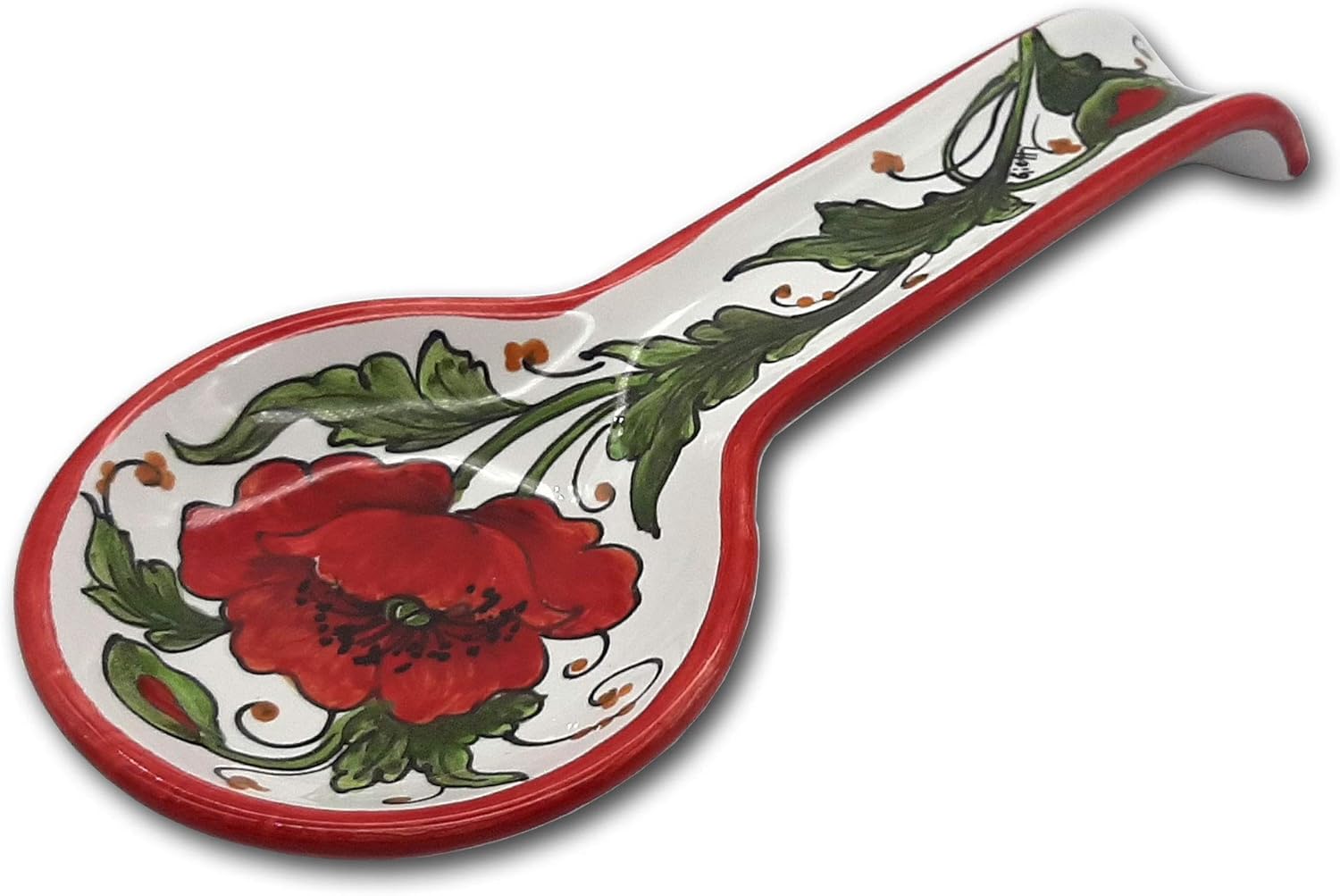 Italian Ceramic Spoon Rest for kitchen counter - Poppies Hand Painted Spoon Holder- Made in ITALY Tuscany - Italian Pottery spoon holder for stove top - Home Decor Ceramics Spoon rest for stove top