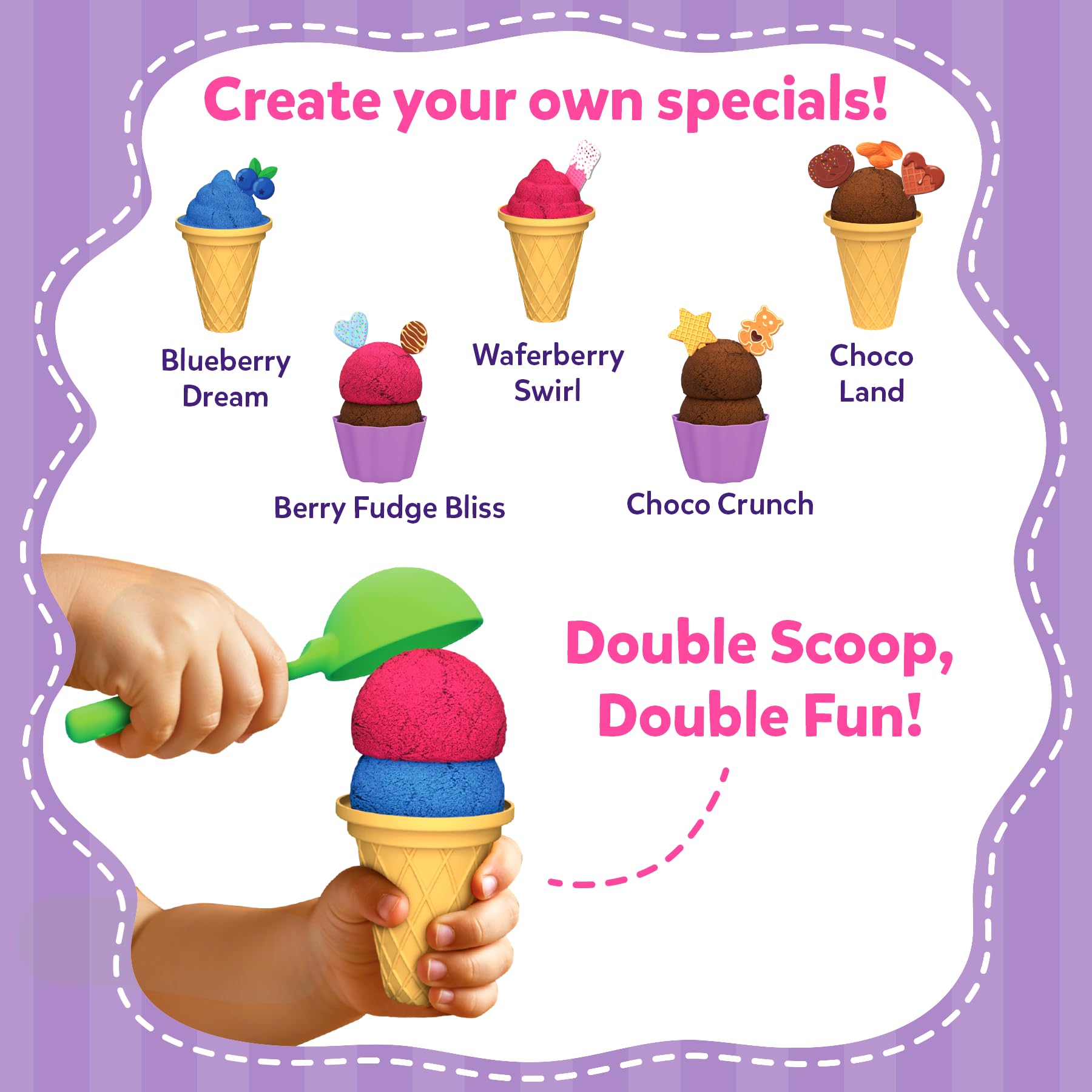 Skillmatics Sandeezy Pretend Play Ice Cream Parlour Set – Sand Playset with Moulds, Tools & Toppings, Sensory Toy for Kids, Non-Toxic, Mess-Free, Creative Indoor Activity Ages 3, 4, 5, 6, 7 - Image 8 thumbnail