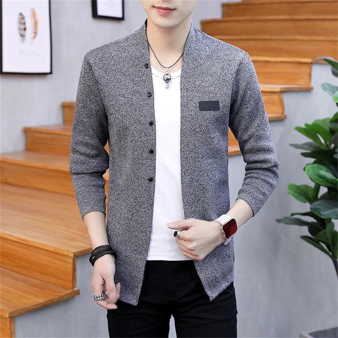 Male Solid Color Knitting Coat Buttons Slim Cardigan Sweaters Outwear Top Clothing