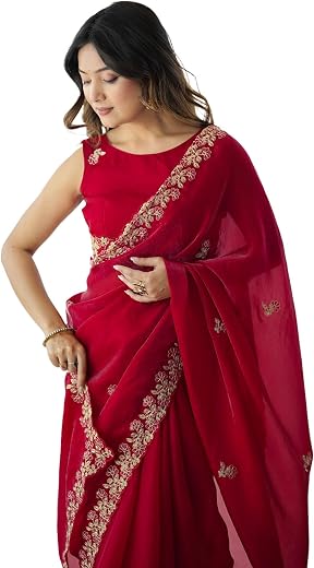 SIRIL Women's Tissue Sequence Embroidery Saree with Unstitched Blouse Piece