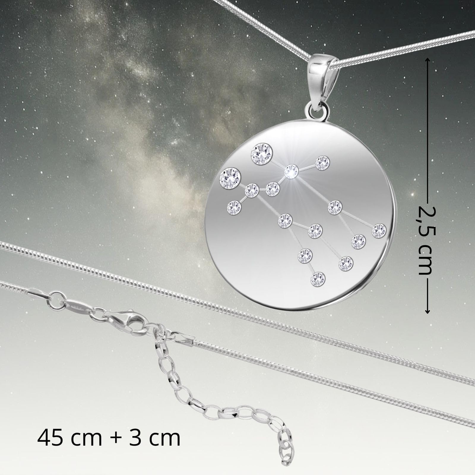 Collana Raffinata Con Ciondolo Segno Zodiacale Gemelli In Argento Sterling