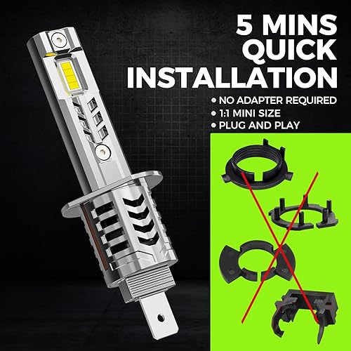 Miniatura 5 de Bombilla LED H1 mejorada 2024, 700% más brillante, 22000 lm, bombillas LED H1, no requiere adaptador, tamaño 11, 60000+ horas de vida útil,