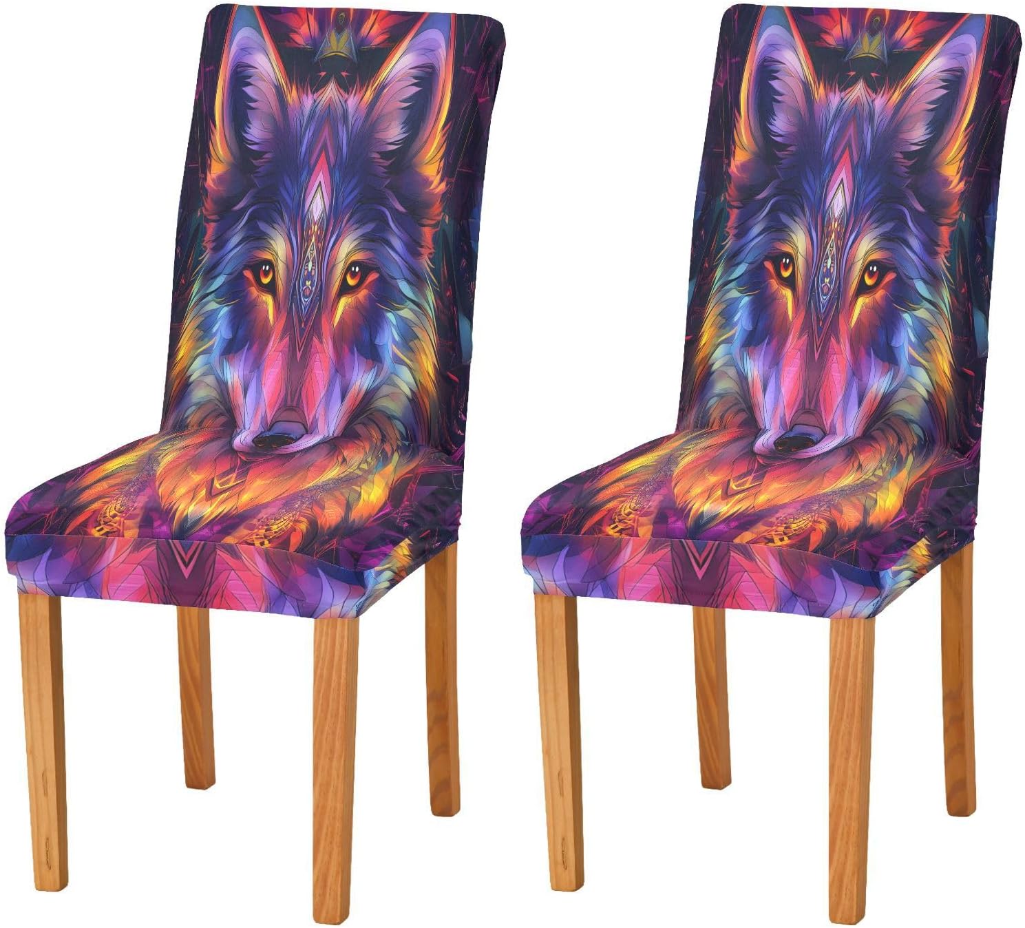 ALAZA Chair Covers for Dining Room, Wolf Colorful Stretch Chair Cover Sets Chair Protector Removable Washable for Ktichen Restaurant Hotel