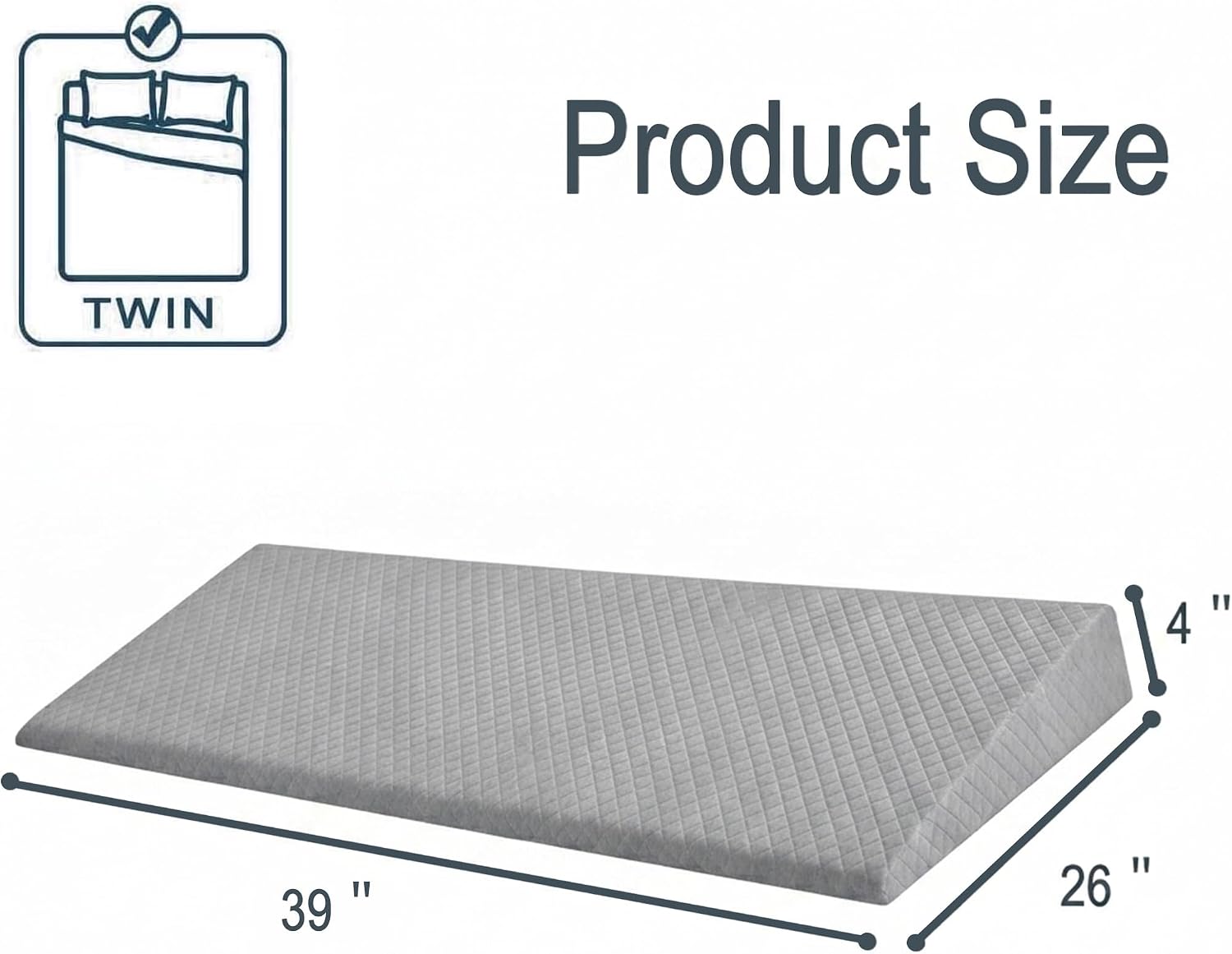 Twin Size Wedge Pillow for Sleeping - 4" H for Acid Reflux, GERD, Snoring