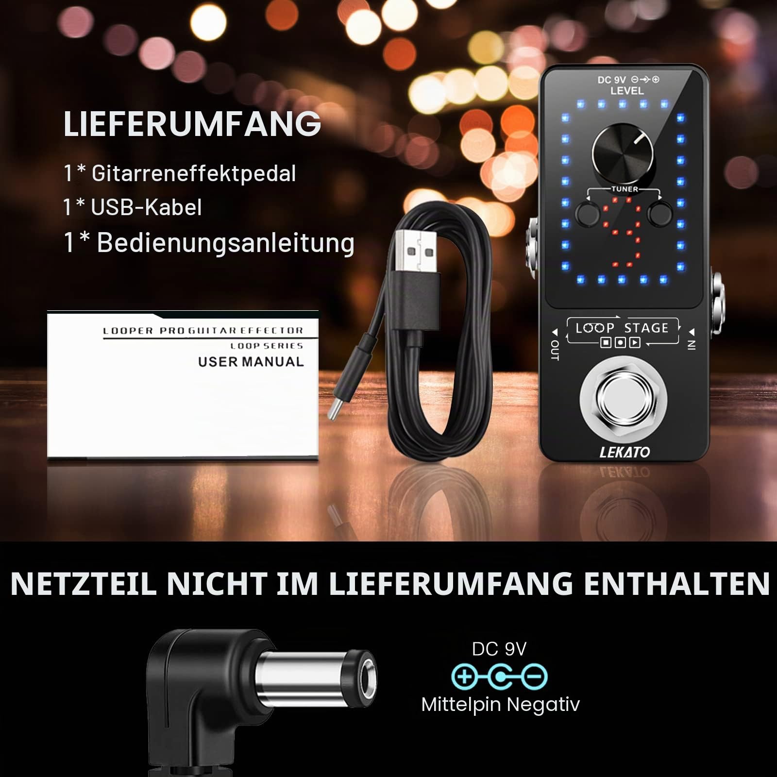 LEKATO Gitarren-Looper Effektpedalschlaufe, 9 Loops, Station mit USB-Kabel für E-Gitarre, Bassgitarre Loop Machine guitar Effect Pedal