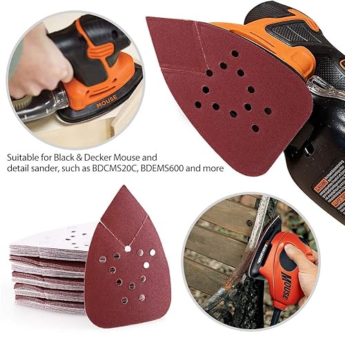Miniatura 26 de Hojas de lijado de grano 120 para lijadoras de ratón Black and Decker, 50 piezas de papel de lija de 12 agujeros con gancho y bucle, papel de lija