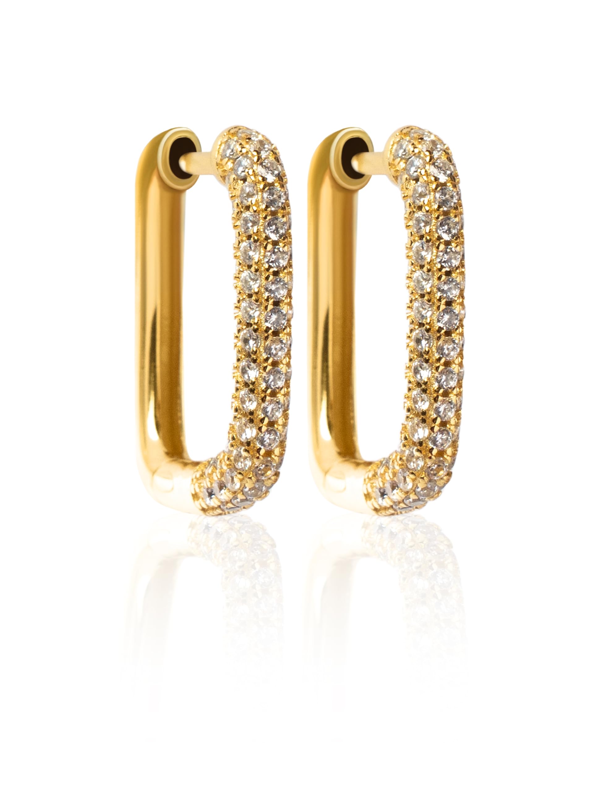 The Good StoreSterling Silver Rectangular Hoop Earrings for Women | 14K Gold Plated with Silver Sterling Base | Hypoallergenic | White Green Purple | Gift Box | Water Resistent