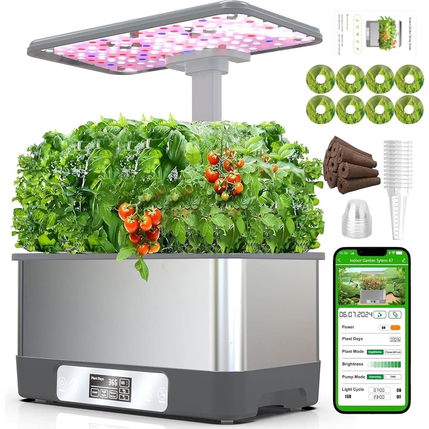 ZHJOPP Hydroponics Growing, 8 Holes Indoor Herb Garden with App Control,LED Customized Spectrum, 30cm Height Adjustable (Grey)