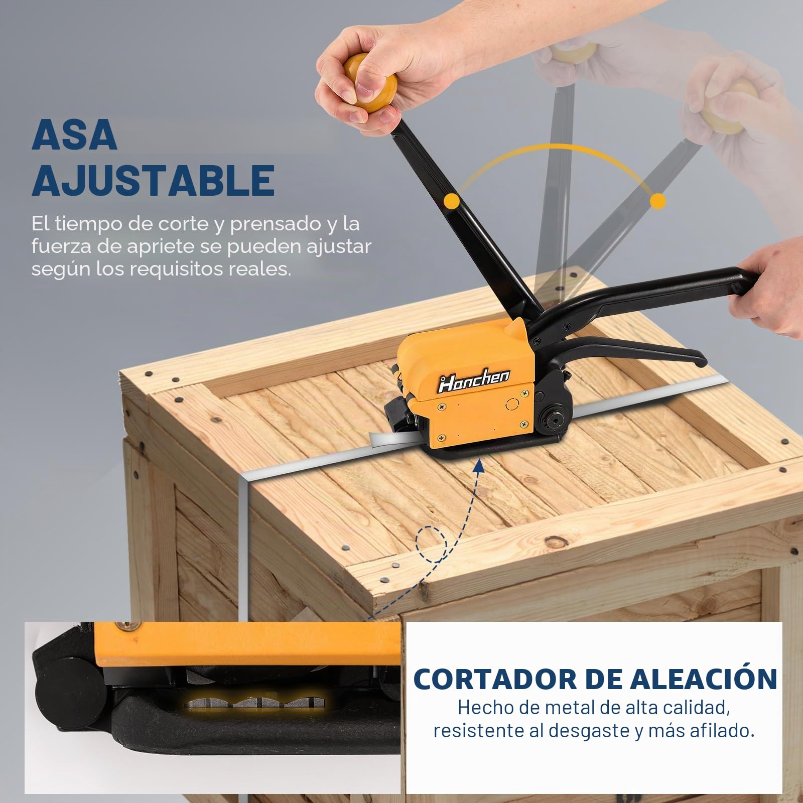 Hanchen Flejadora de Acero Manual Herramienta de Fleje de Acero sin Hebilla Máquina de Embalaje Industrial para Banda de Acero de 13-19mm