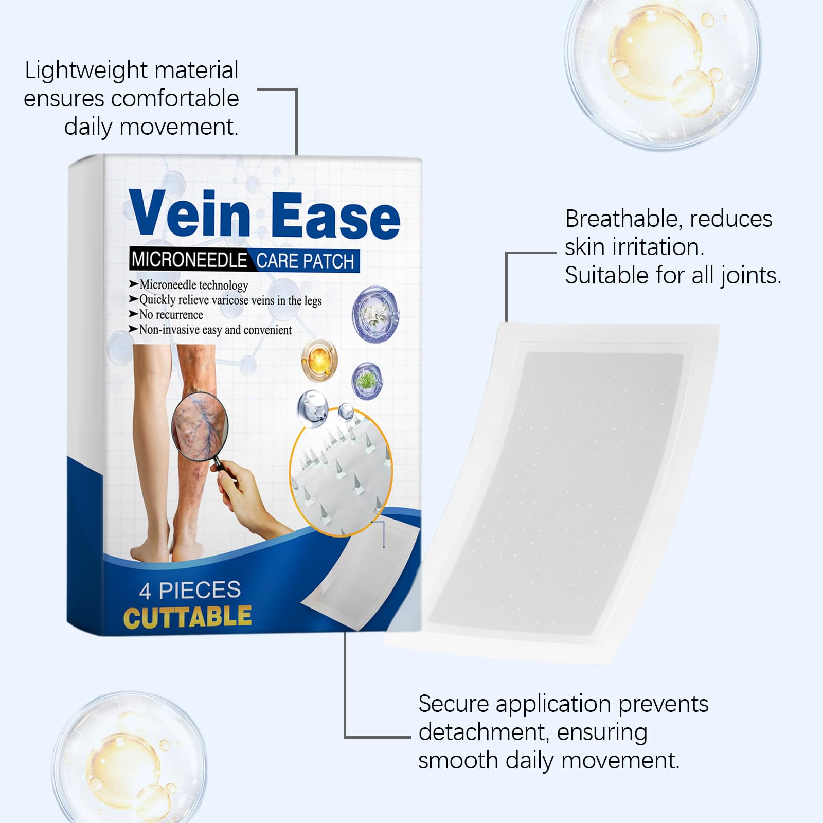 Relaxans Vein Target Lot de 4 pansements thérapeutiques à micro-aiguilles Vein Target Nano pour soins des jambes, ingrédients naturels, pour tous les types de peau (8pc)