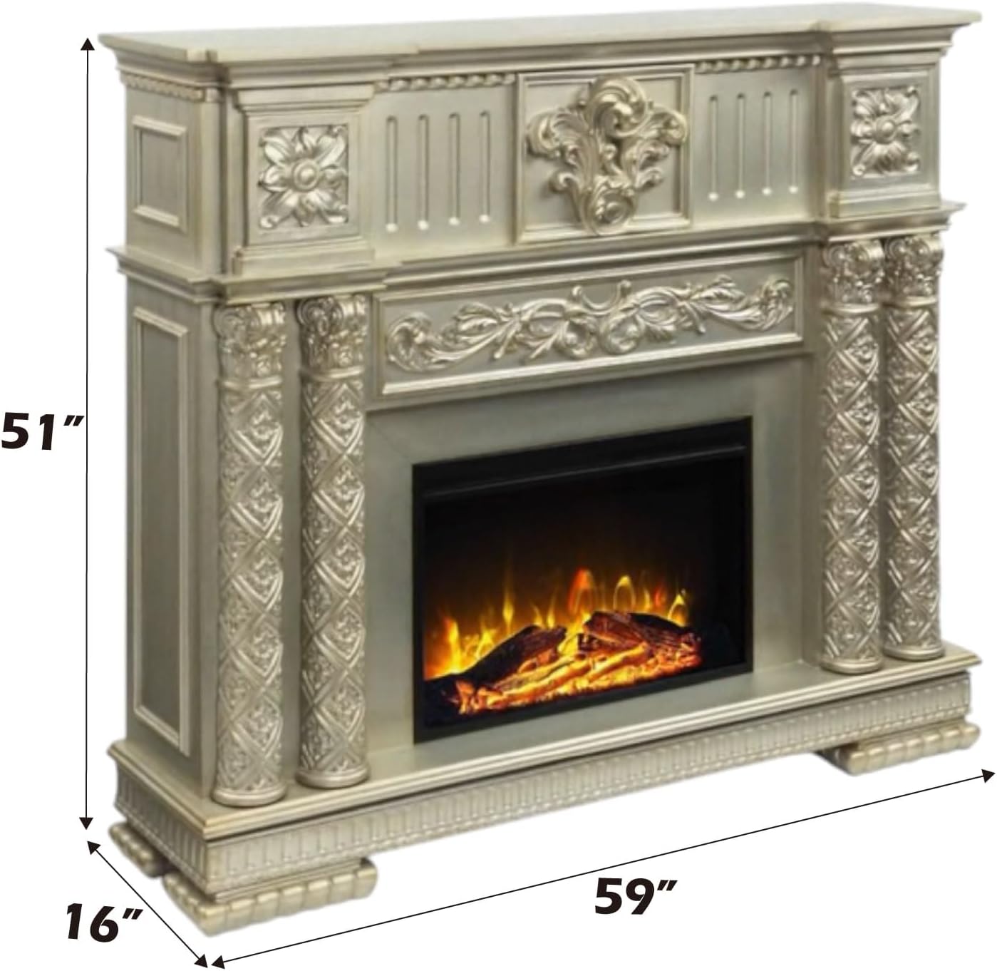 ACME Vendome Transitional Wooden/Glass Fireplace in Gold Patina
