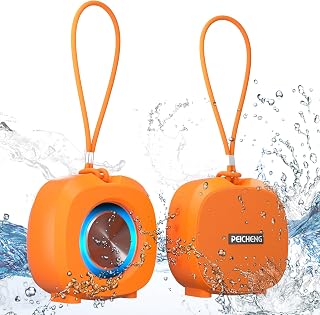PEICHENG Portable Bluetooth Shower Speaker IPX5 Waterproof, 5W Loud Bass, TWS Pair, RGB Lights, Long Playtime - Orange