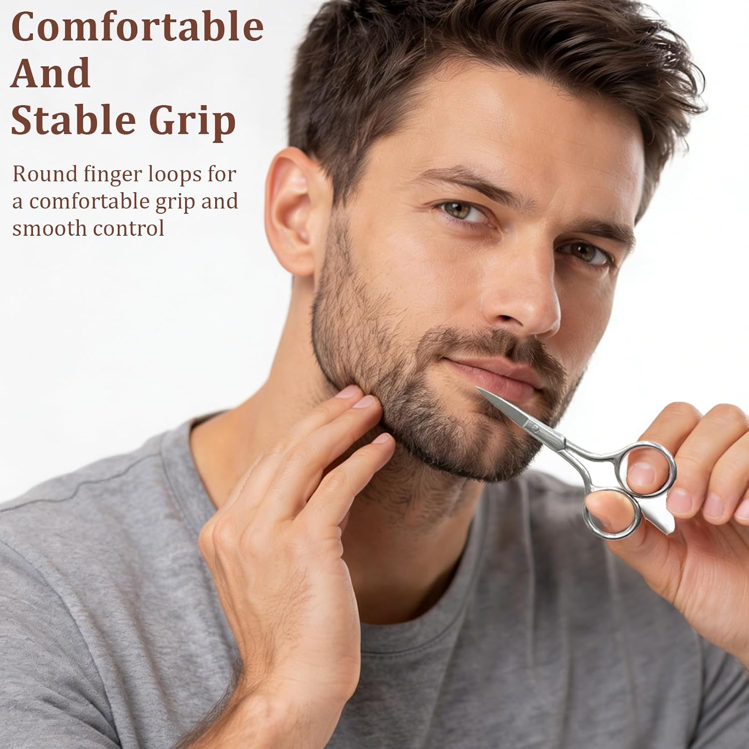 4.4" Silver Eyebrow Trimming Scissors with Apricot Case – Stainless Steel Small Grooming Scissors for Beard, Mustache & Personal Care