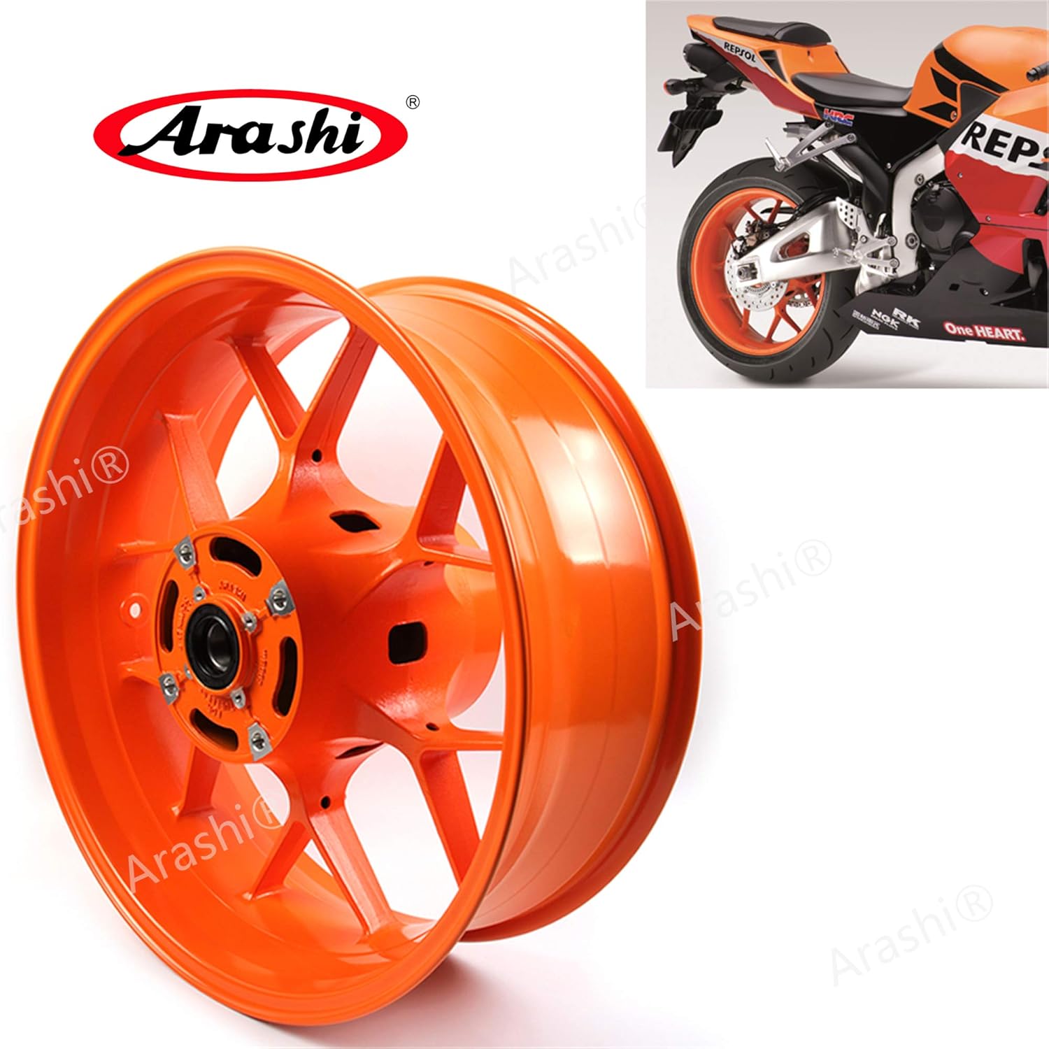 Arashi Rear Wheel Rim and Brake Disc Rotor for Honda CBR1000RR 2008-2016, Motorcycle Replacement Accessories Parts Orange