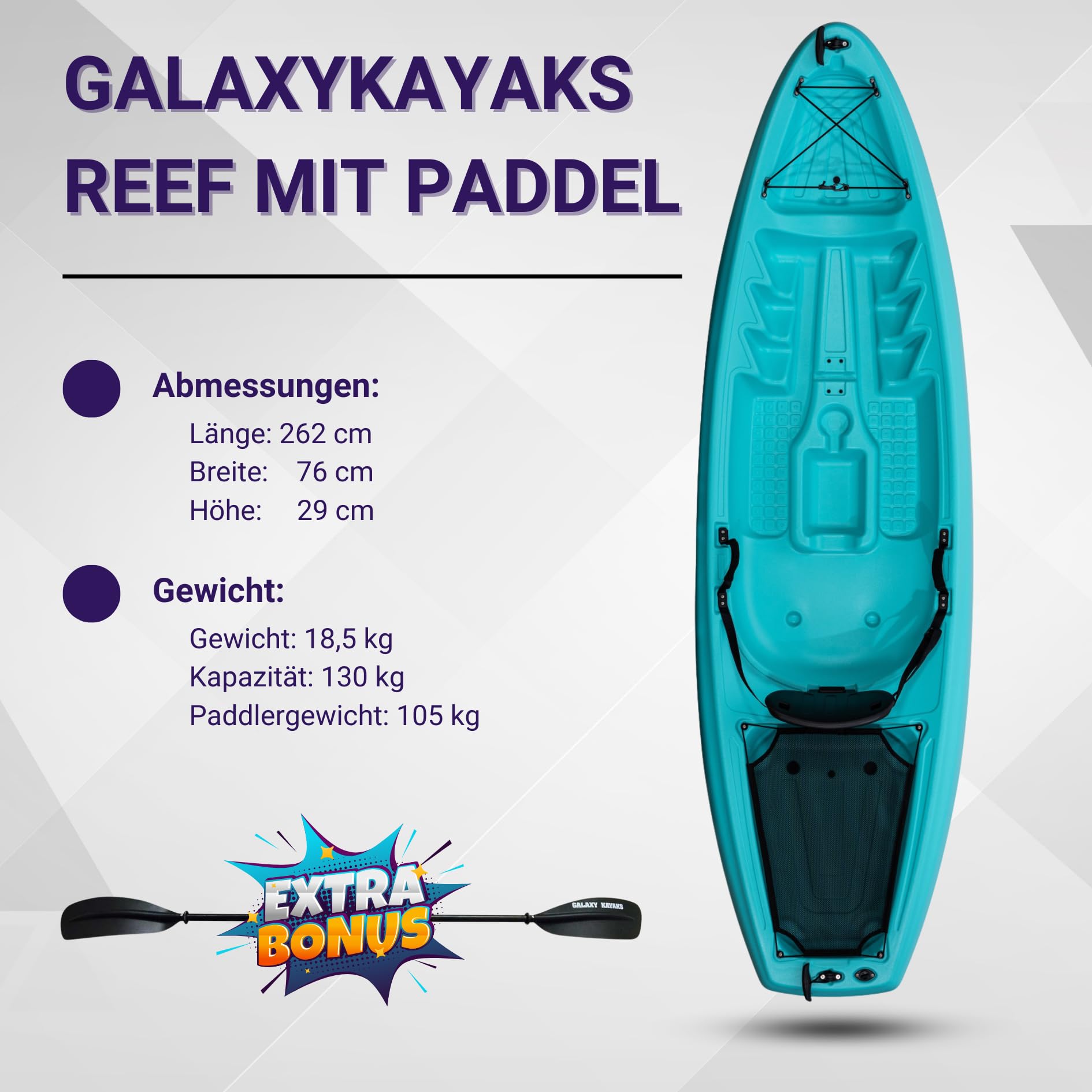 Kajak Reef Galaxy Kayaks Sit on Top günstiges Einsteigerkajak inklusive Paddel