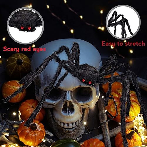 Miniatura 3 de Juguetes novedosos para jugar bromas, decoraciones de Halloween al aire libre, telaraña gigante de 16 pies + araña grande de 50 pulgadas, tela de