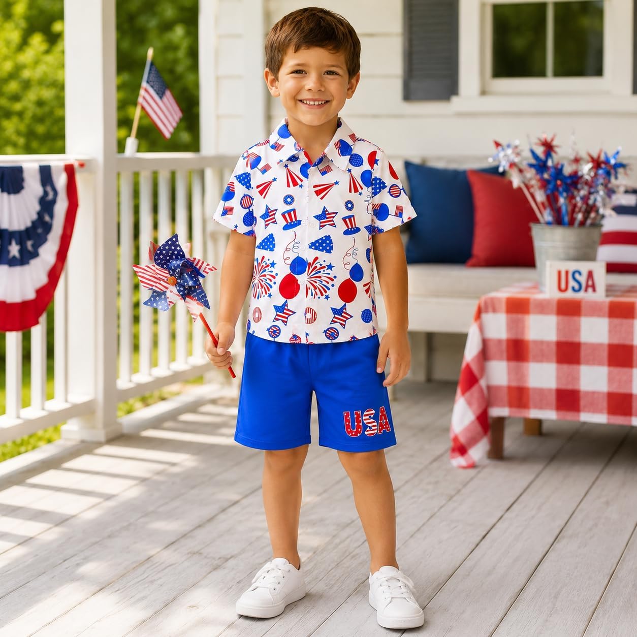 Boys 4th of July Outfit Patriotic Summer Clothes Set Red White Blue Independence Day Outfits