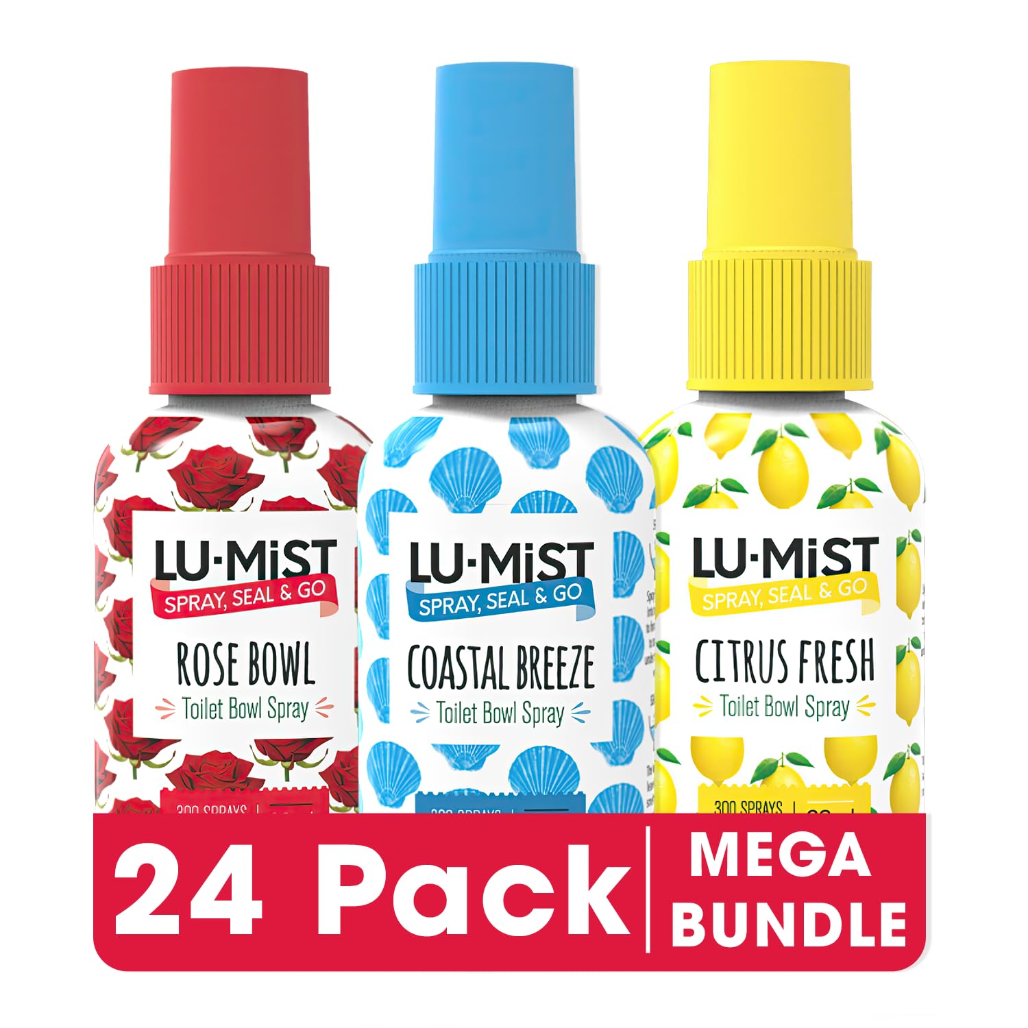 Lu-mistAssorted Toilet Bowl Spray - Pack of 24 (10x Citrus Fresh, 4x Rose Bowl & 10x Coastal Breeze) 24 x 60ml