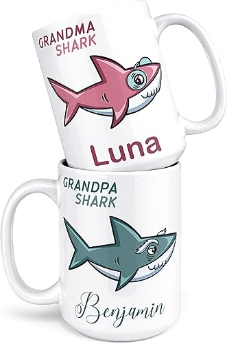 Miniatura 3 de Be Burgundy Taza de café personalizada con nombre, 15 onzas, diseño de tiburón, diseño de tiburón