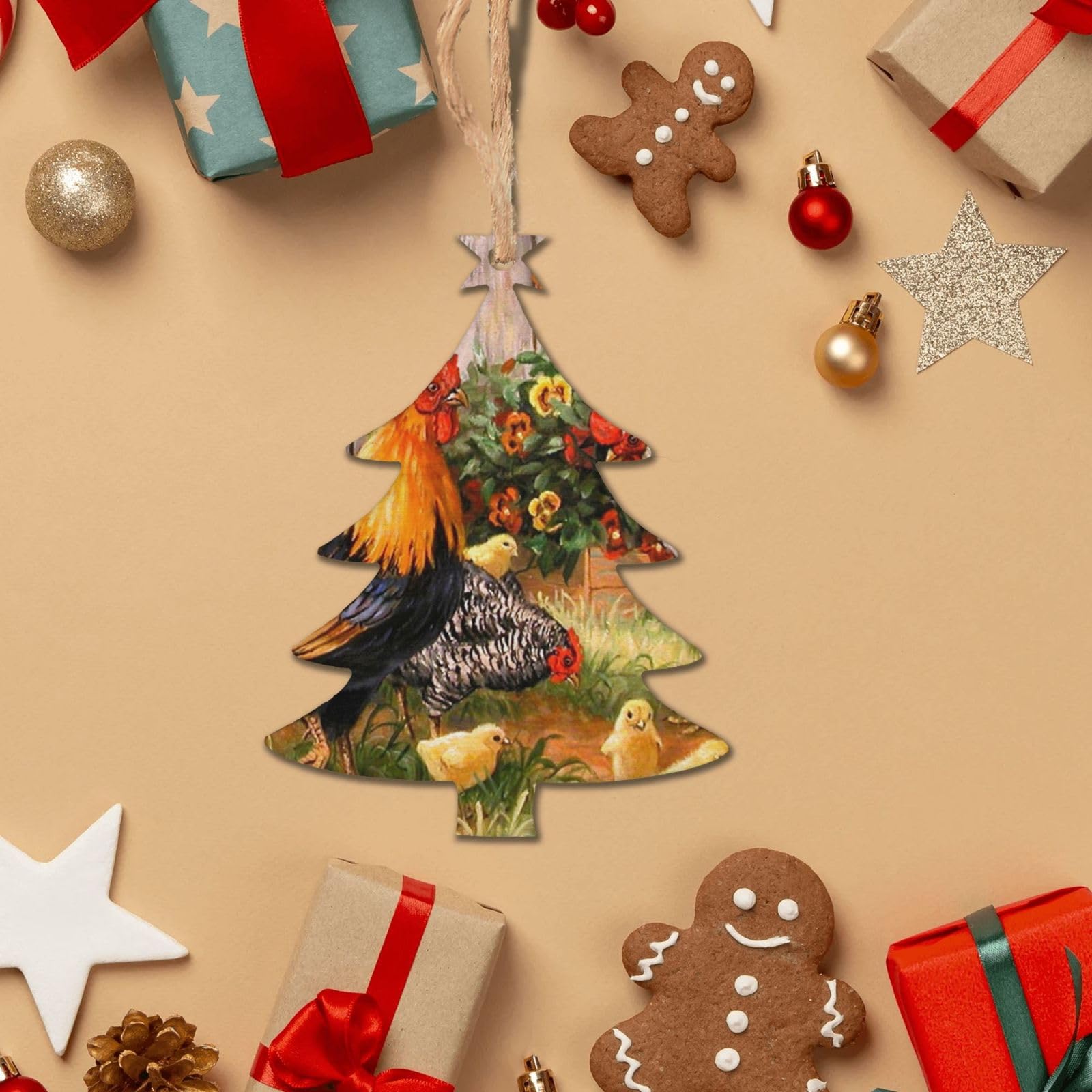 Lot De 5 Décorations De Noël En Forme De Poule - Pendentifs Acryliques Avec écharpe Pour Sapin - Idéal Thanksgiving Et Fêtes