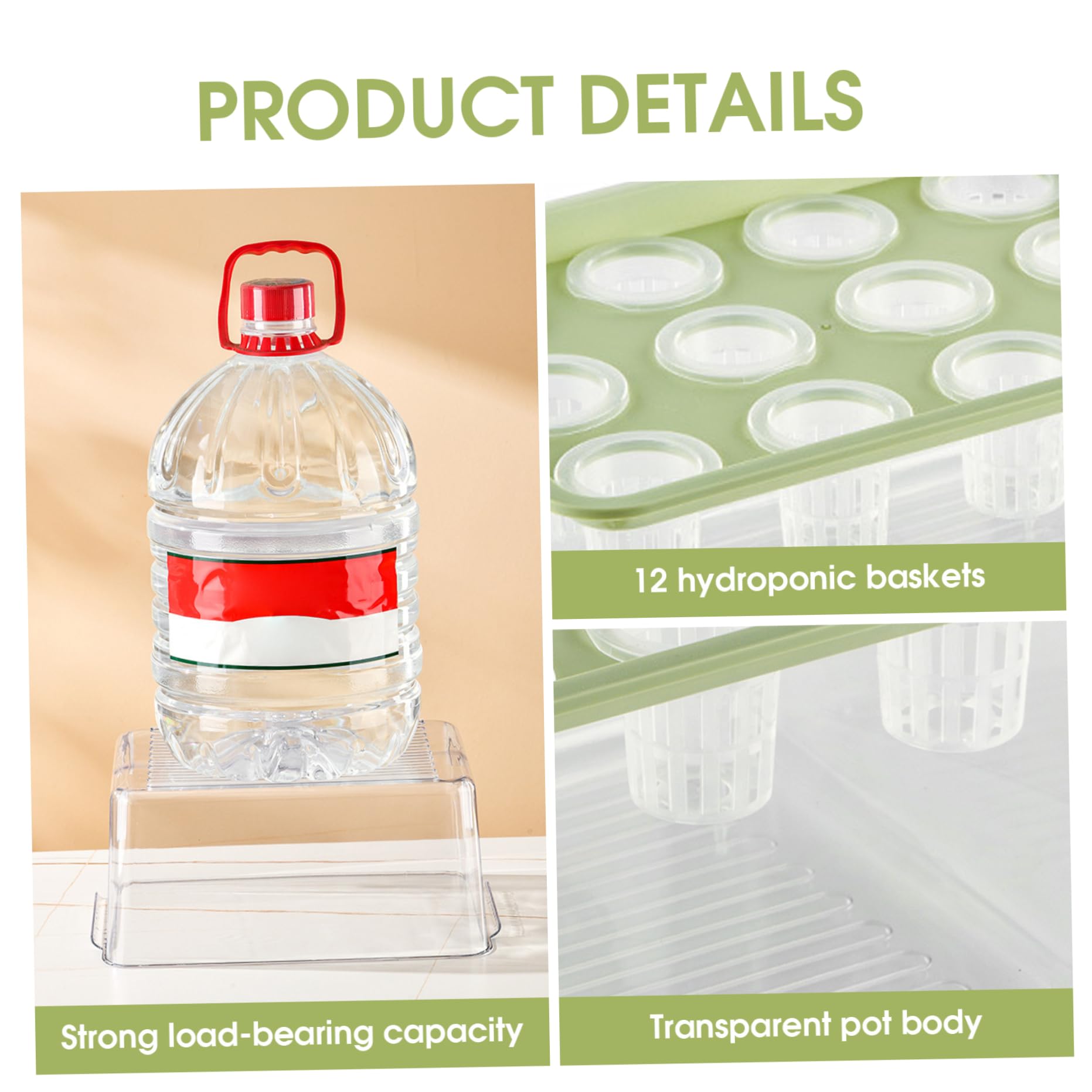 Système de Culture aquaponique hydroponique avec bac de Culture Transparent à 12 Trous et Couvercle Vert idéal pour la Maison Le Balcon ou Un Bureau.