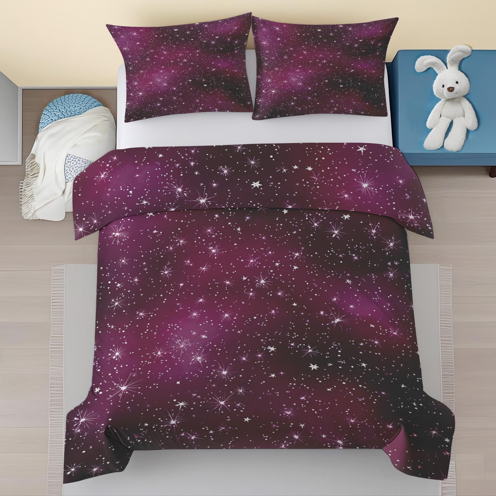 Ciel étoilé parure de lit univers violet 135x200 pour s'endormir sous les constellations