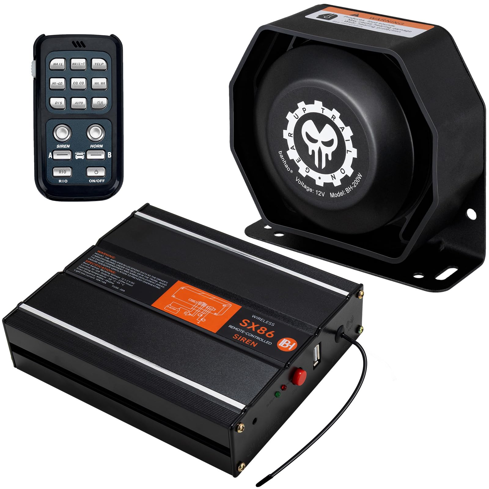 Police Siren for Car Truck 12V Remote Control PA System Kit Wireless