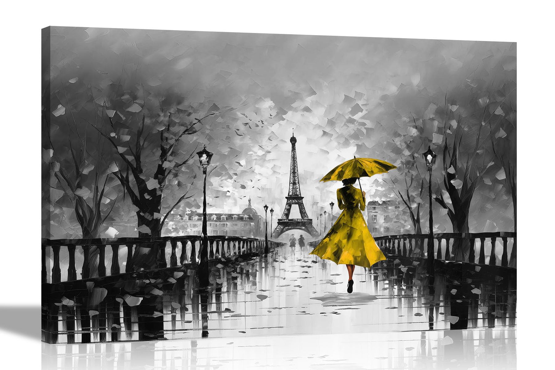 Artley Prints Yellow Black And White Black And White Calm Of The Rain In Paris Yellow Abstract Canvas Prints - Colourful Wall Art For The Living Room, Home, Bedroom 60 X 40Cm (24 X 16 Inches) A2