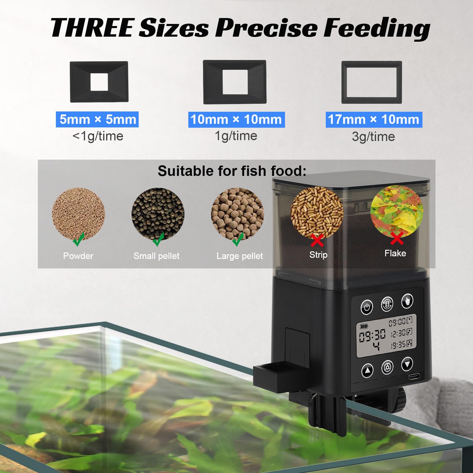 Distributeur automatique de poissons pour aquarium Écran LCD 320 ml