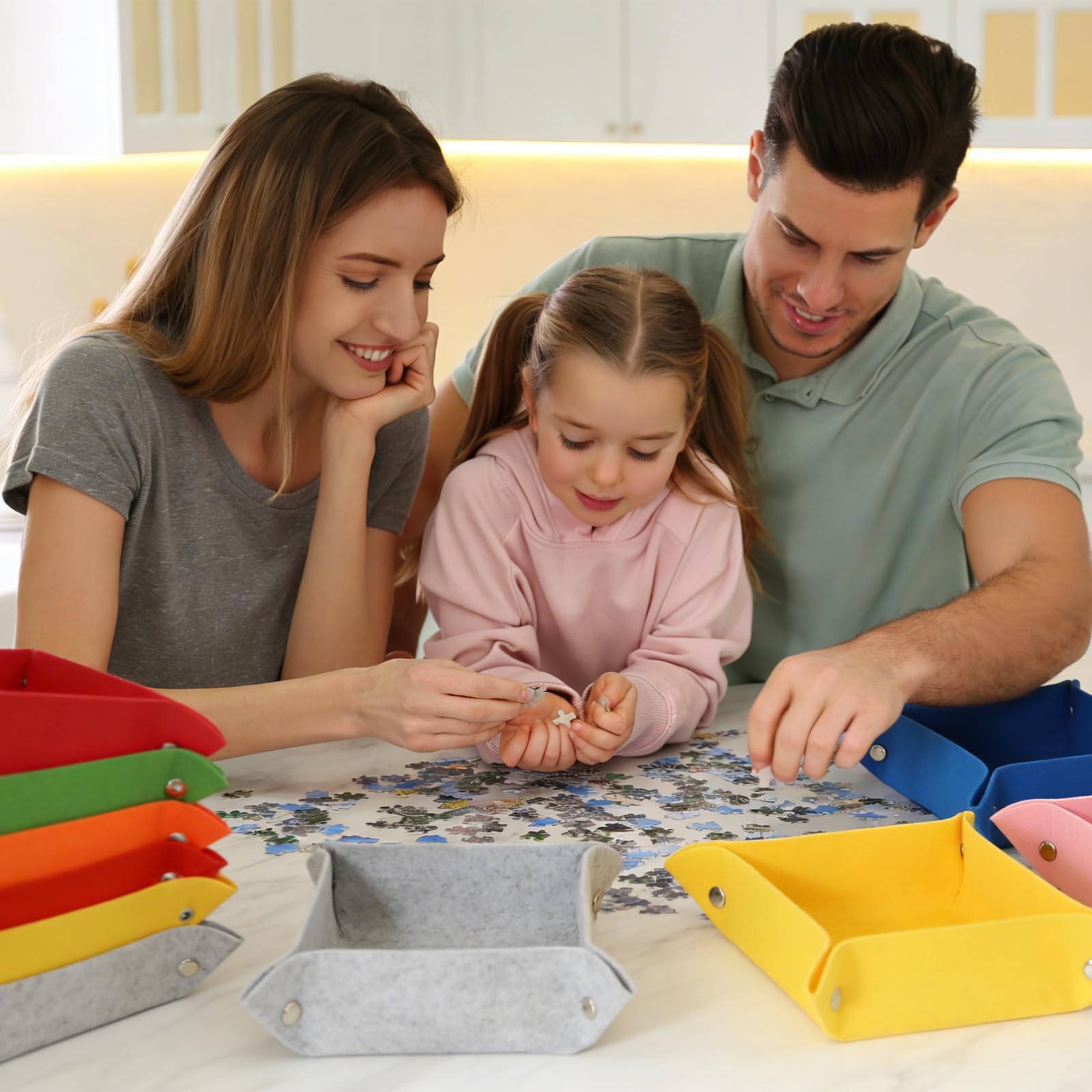 12 Pièces Trieur Puzzle en Feutre, Boîtes de Rangement en Feutre Empilables, Plateau pour Clés et Dés, Plateau de tri Portable pour Puzzles jusqu'à 500-2000 Pièces