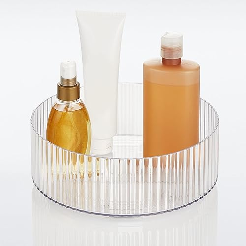 Miniatura 3 de mDesign Cubo apilable de plástico estrecho con asas y plato giratorio de plástico redondo acanalado de 9 pulgadas para organización en el baño,