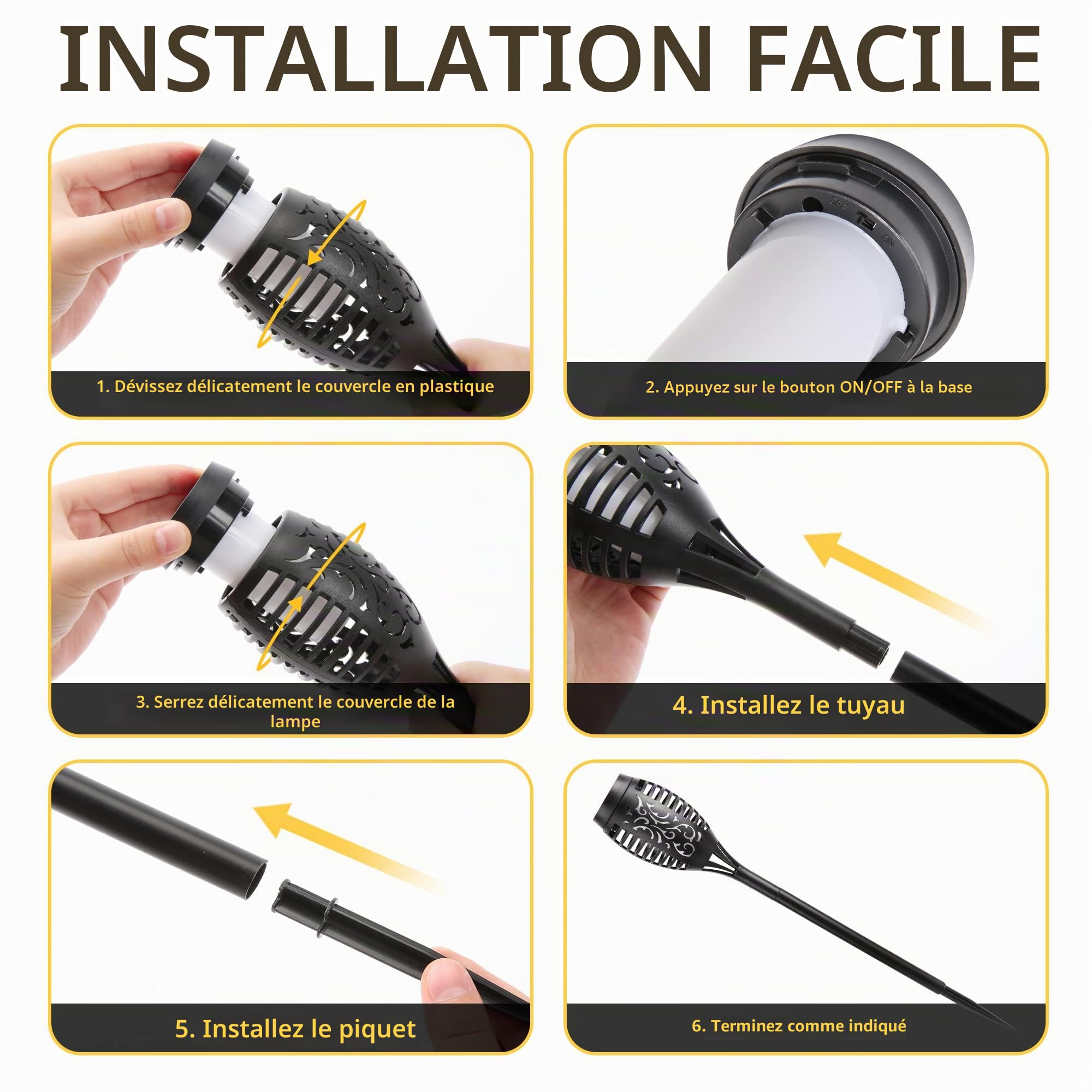NEXVIN Lumières Flamme Solaire Exterieure 8 Pack Etanche Lampe Torche Solaire, Lampe Solaire Flamme Vacillante pour Décor, Jardin, Patio, Chemins, Pelouse