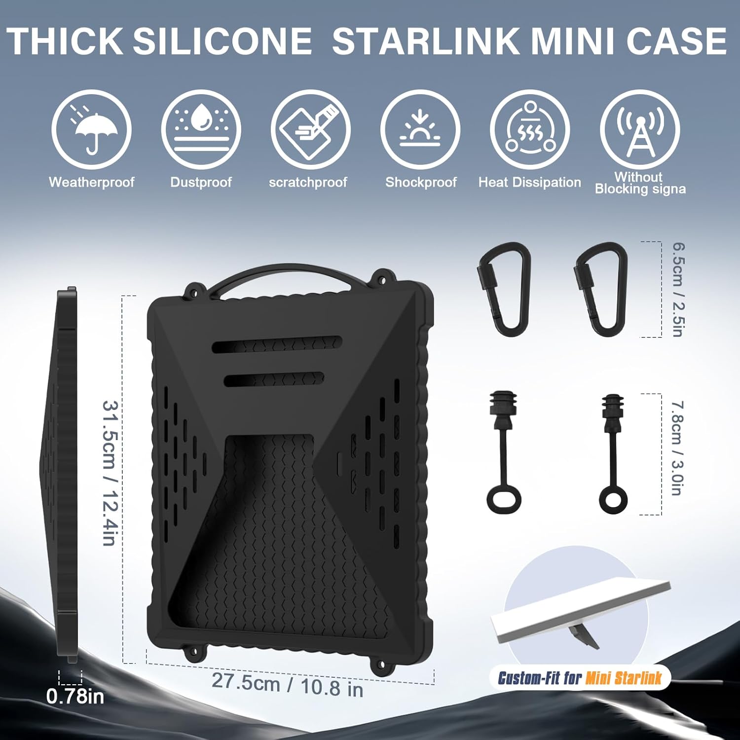 Acover Starlink Mini Protective Cover,Liquid Silicone Case for Starlink Mini Accessories Satellite Dish Waterproof & Anti-Scratch Cover with Handle & Hook Perfect for Outdoor Travel RV/Camping/Black - Image 9