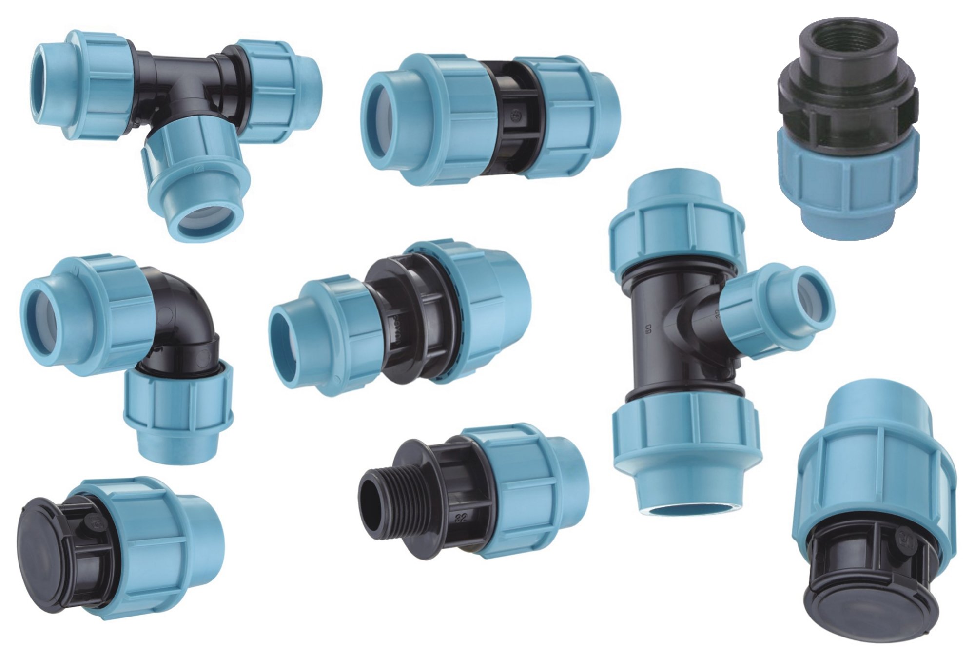 PP-Klemmverbinder Für 40 Mm PE-Rohr – Adapter, Winkel, Kupplung Aus Polypropylen, Max. 16 Bar, Für PE 80/100 Rohre