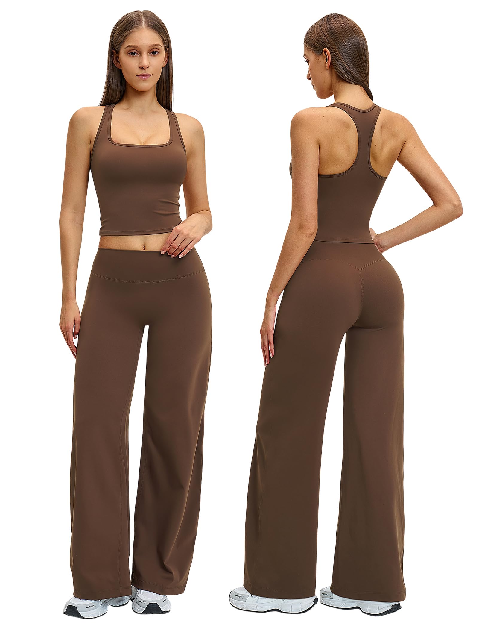 Set sportivo da donna, 2 pezzi, con gamba larga, per yoga e fitness | Vita alta, gamba larga, elasticizzato a 4 vie, per yoga, fitness, pilates e tempo libero