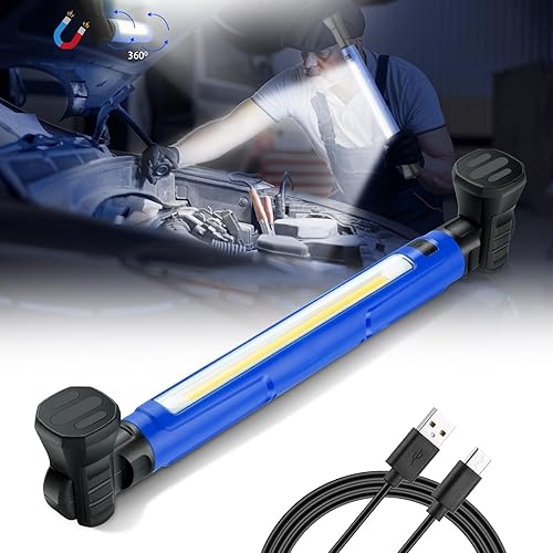 Miniatura 9 de Luz de trabajo, luces LED de 3000 lm, luz recargable debajo del capó con ganchos y base magnética giratoria, mecánico inalámbrico a batería para