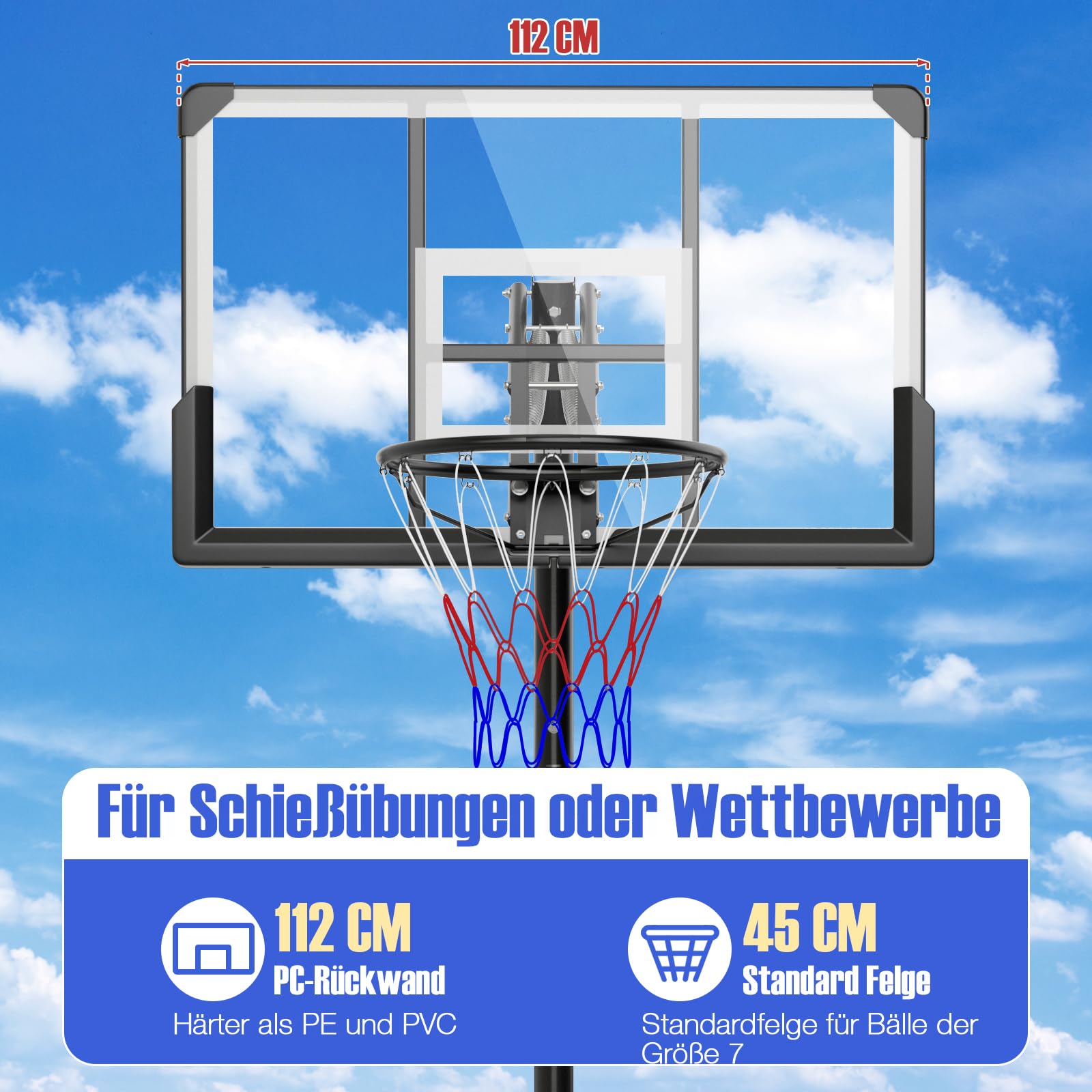 GOPLUS Basketballkorb Outdoor, Korbhöhe 150-305cm verstellbar, Basketball Korb mit PC-Rückwand, Basketballständer tragbar mit Rollen, Basketball Hoop für Kinder Jugendliche Erwachsene