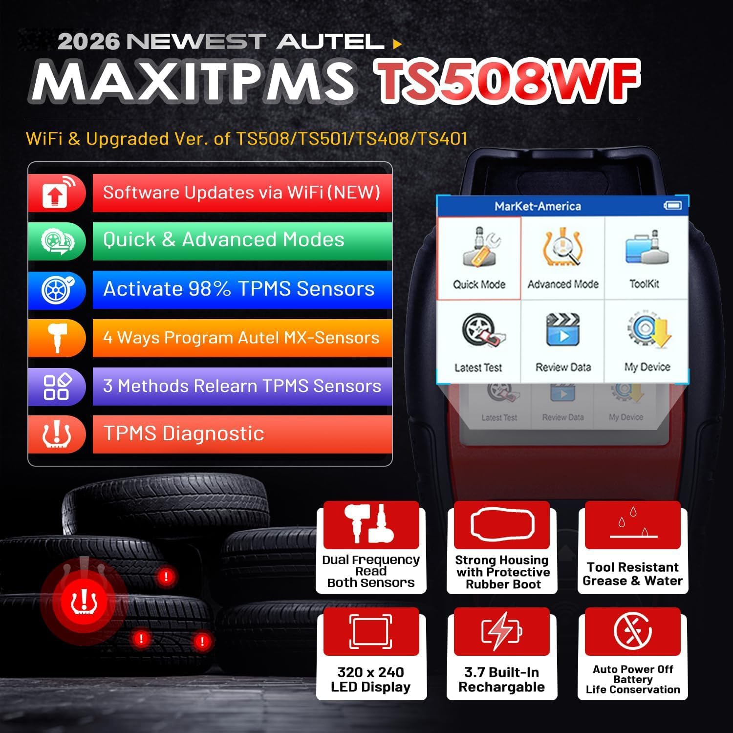 Autel MaxiTPMS TS508WF: 2026 Upgrade WiFi Ver. von RDKS Programmiergerät TS508 TS501 PRO TS408S, Alle TPMS Sensoren Aktivieren, MX Sensor Programmieren, TPMS Zurücksetzen, TPMS Code Lesen/Löschen