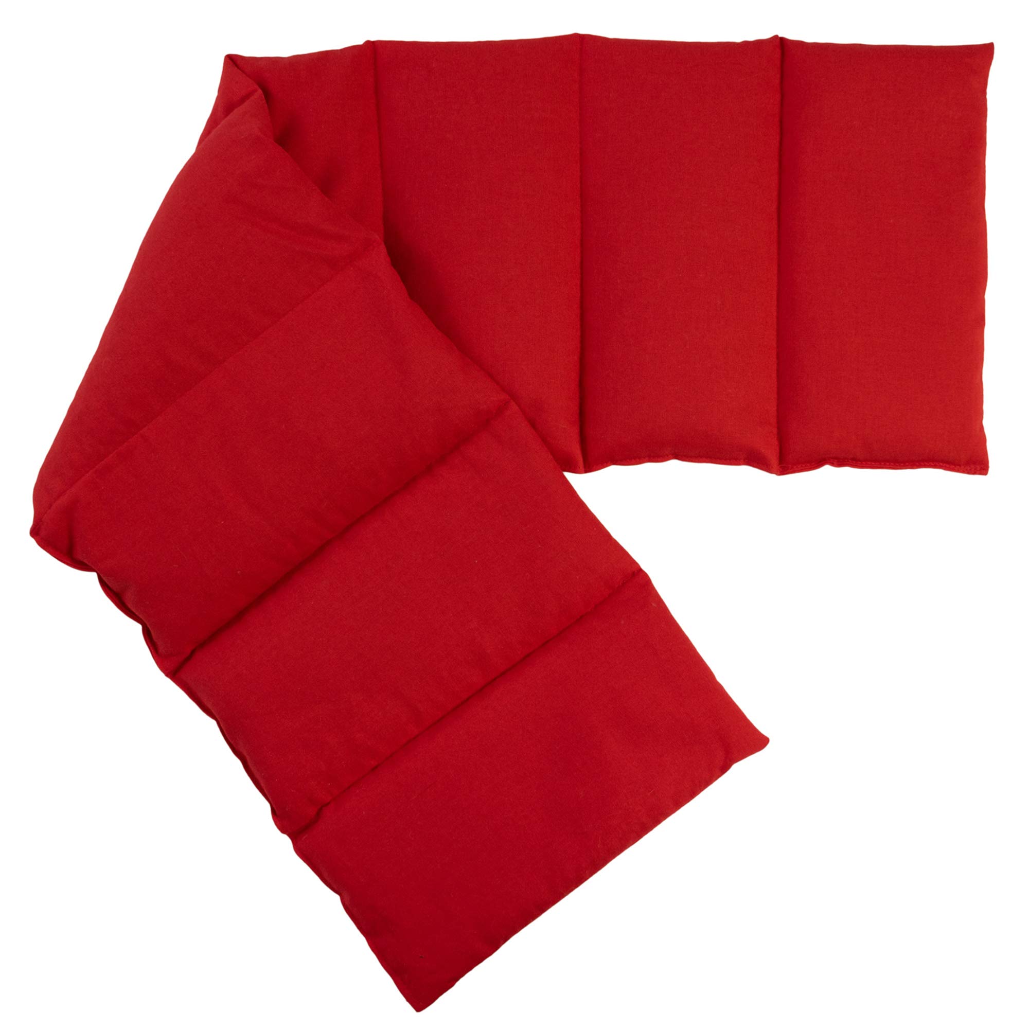 Cuscino termico - Cuscino con semi di lino, 75x20cm. Cuscino termico per la schiena, il ventre e molto altro. (Cotone Bio rosso, diviso en 8 compartimenti)