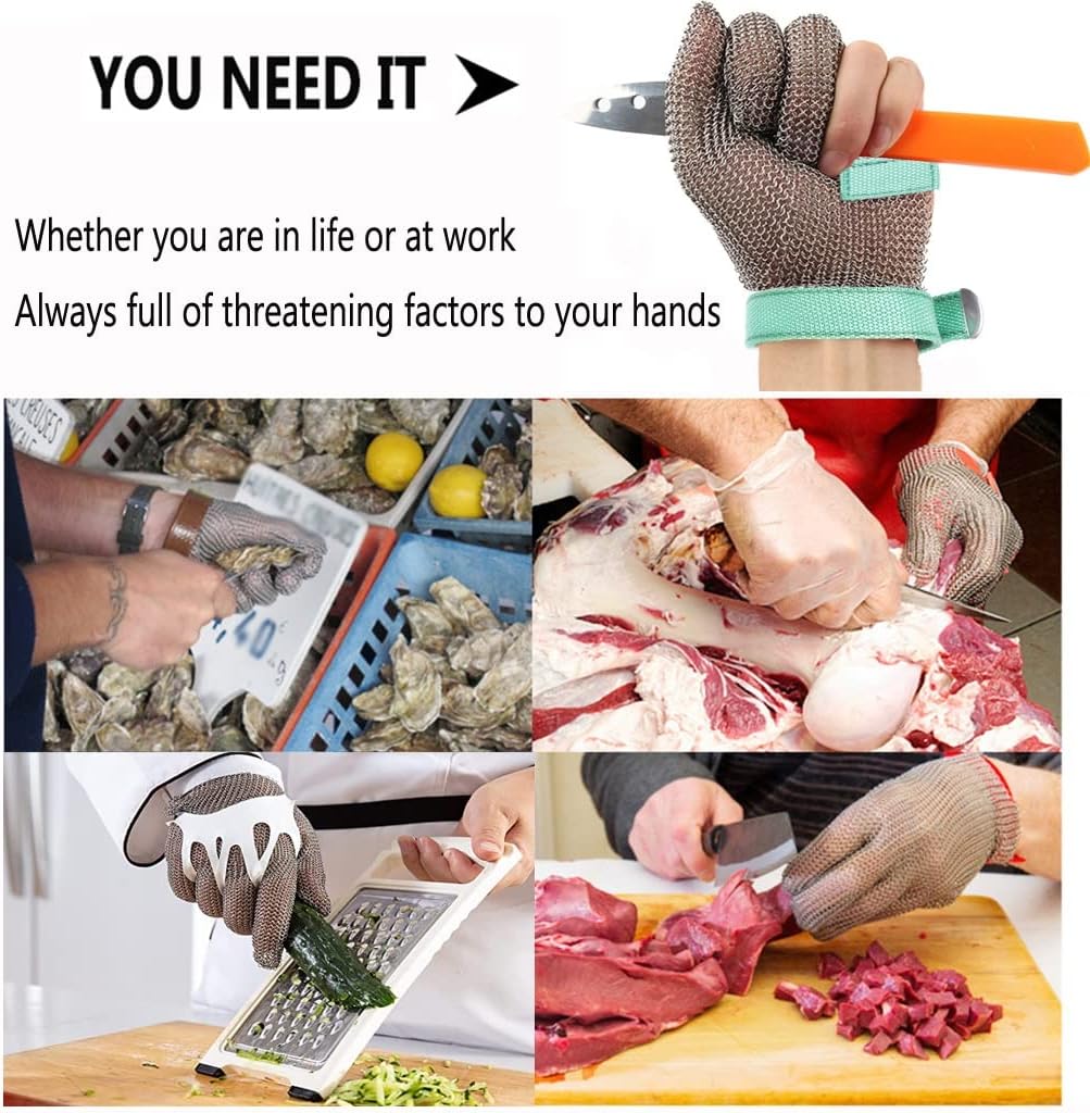 Metal Cut Resistant Gloves 3 Finger Protective Gloves Kitchen Restaurant Slaughterhouse Safety Work Gloves Adjustable (Size : 1PCS/XXL)
