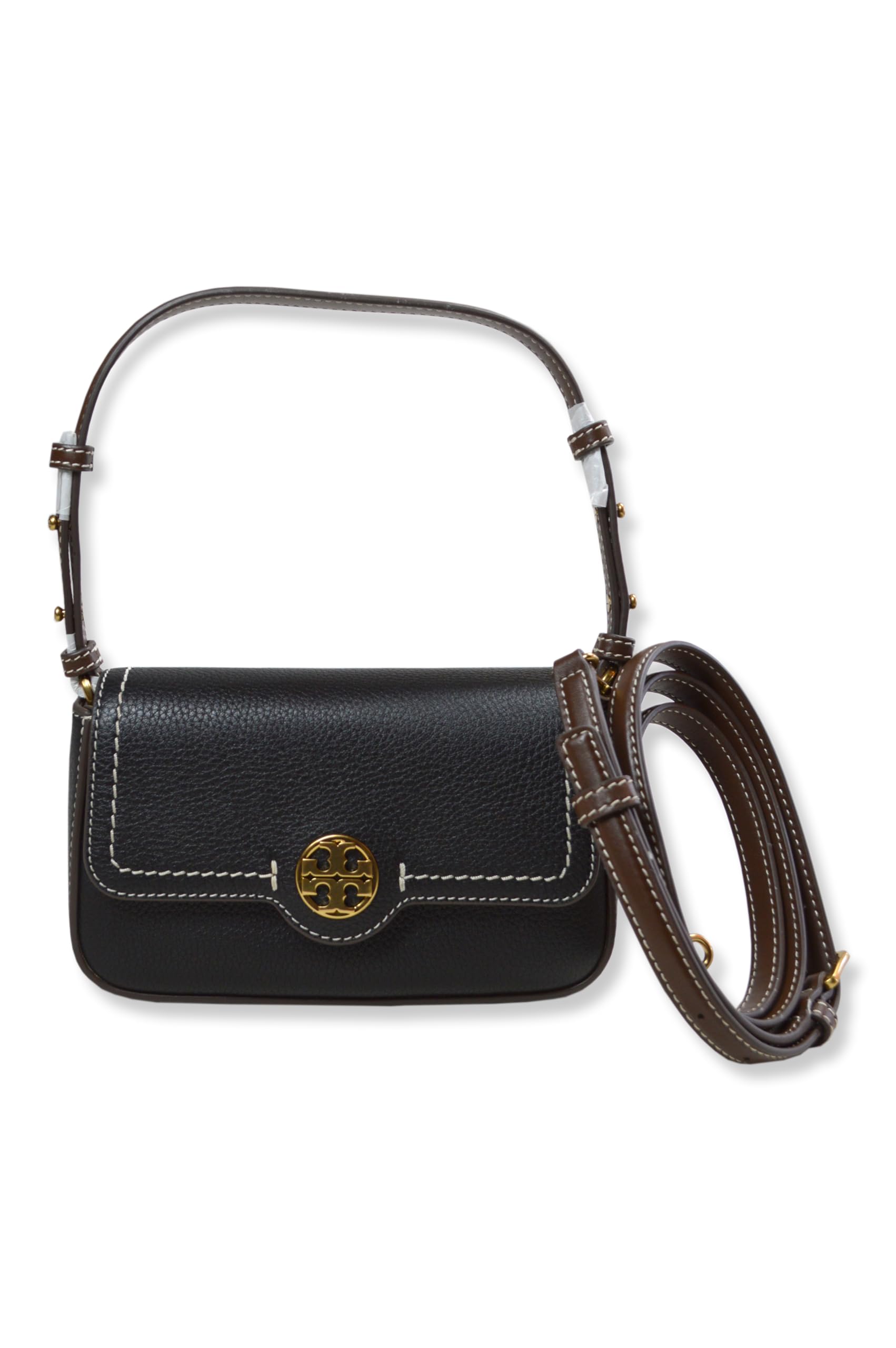 Tory Burch Womens Leather Felix Mini Flap Shoulder Bag W/Crossbody Strap, Black/Brown (OS)