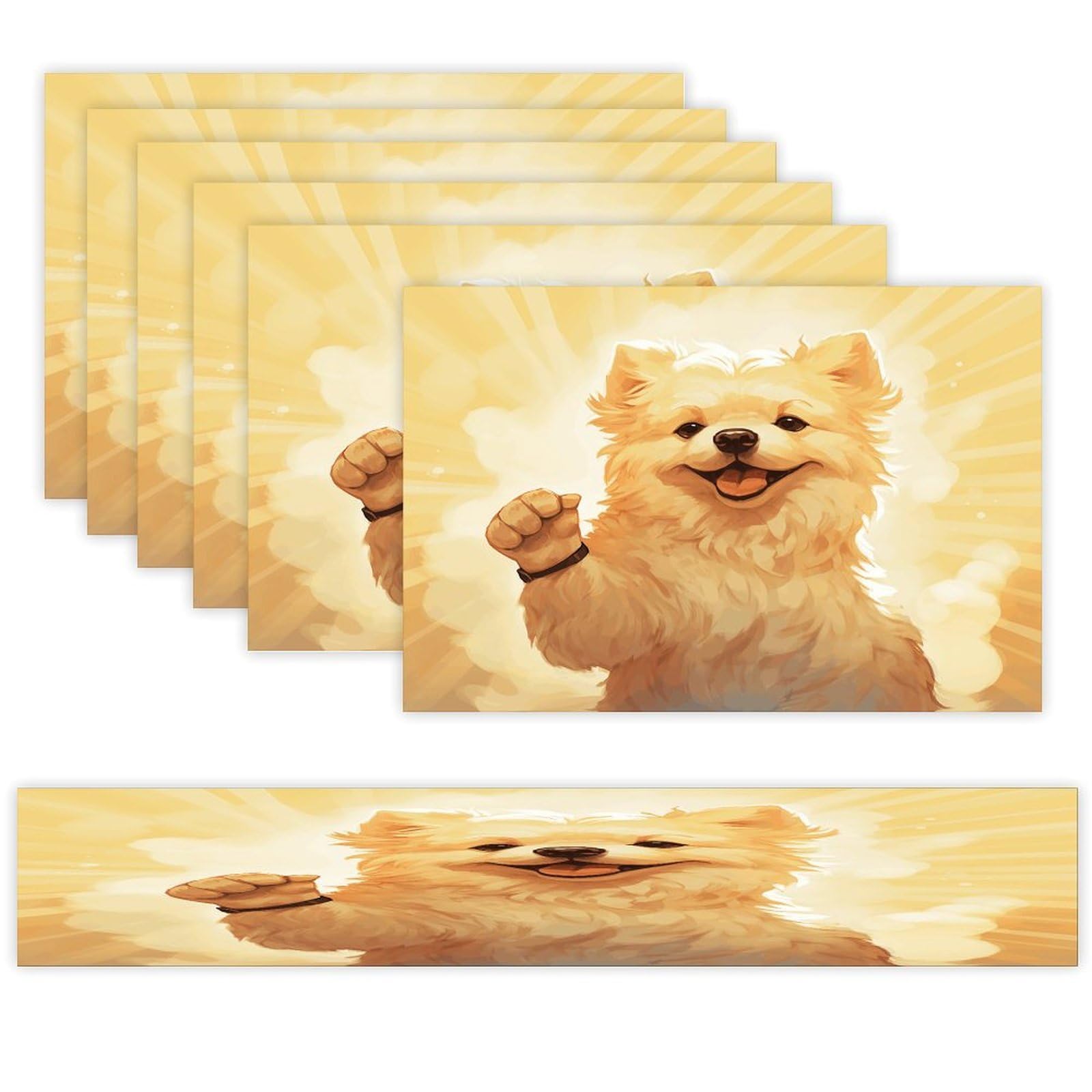 Charming Puppy Table Runner and Placemats Set of 6 Heat Resistant Table Runner Place Mats Modern Cloth Table Mat Washable Linen Placemat Festive Reusable Set