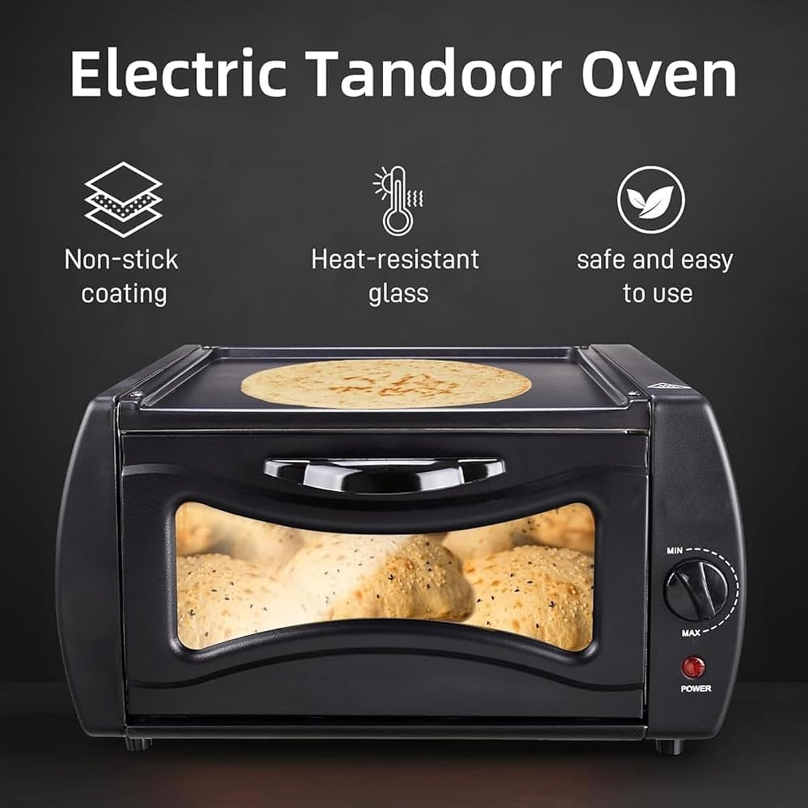Elektryczny piekarnik Tandoor, mini piekarnik na blacie z blachą do pieczenia i siatką do pieczenia, regulowana temperatura 48.9 °C-398.9 °C, Roti Maker do domowej kuchni