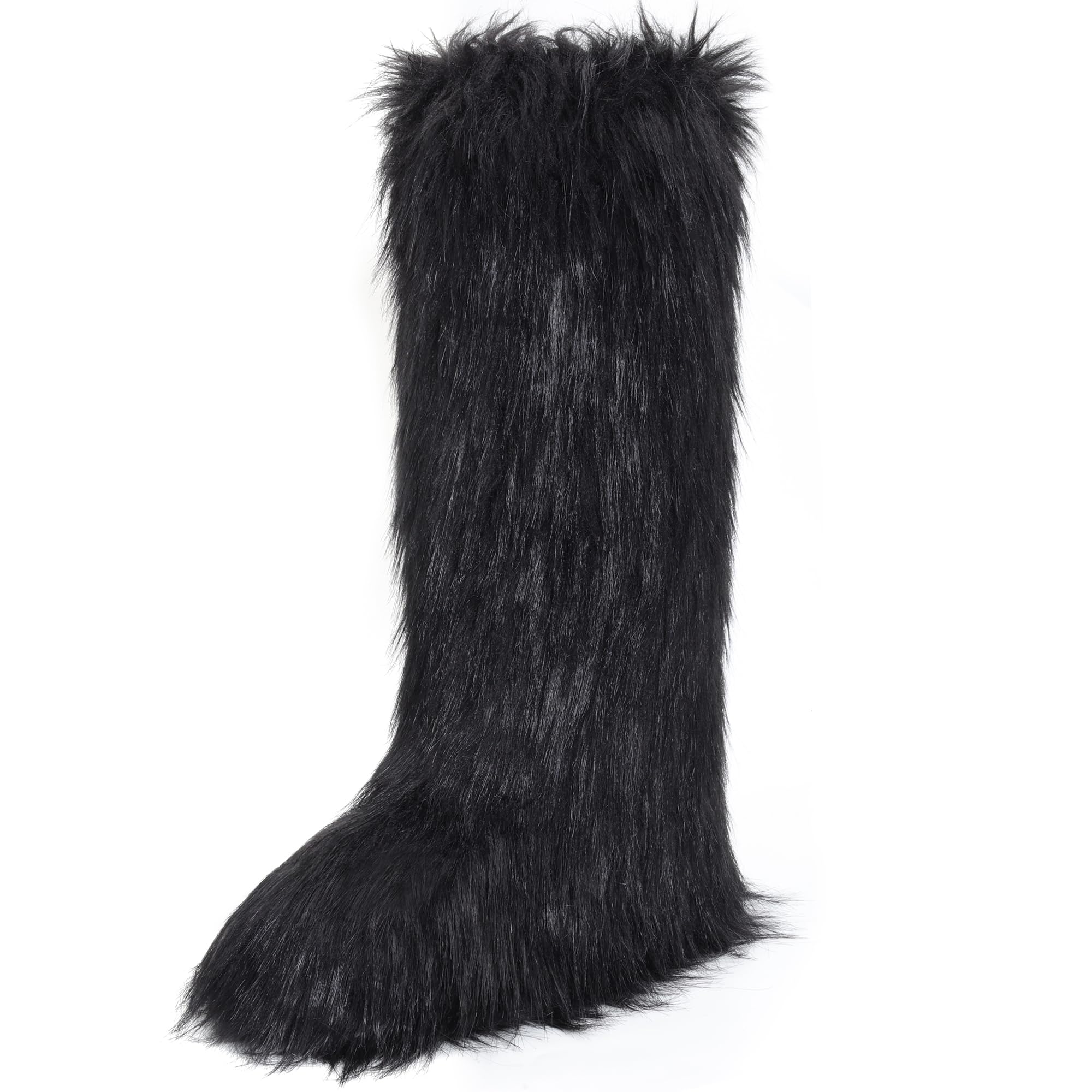 CEPEPRIN Women's Faux Fur Boots Knee-High Furry Snow Boots Fluffy Warm Winter Boots