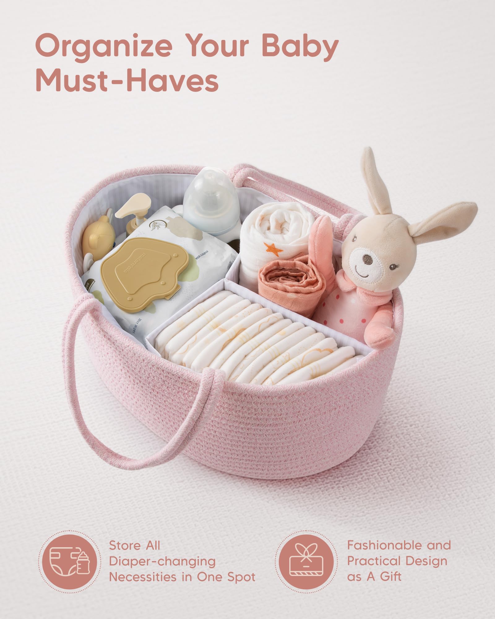 HAGOT Organisateur De Couches Bébé, Panier De Rangement Avec Compartiment Amovible, Panier Rangement Bébé Portable En Feutre Pour Les Couches, Lingettes Et Inserts