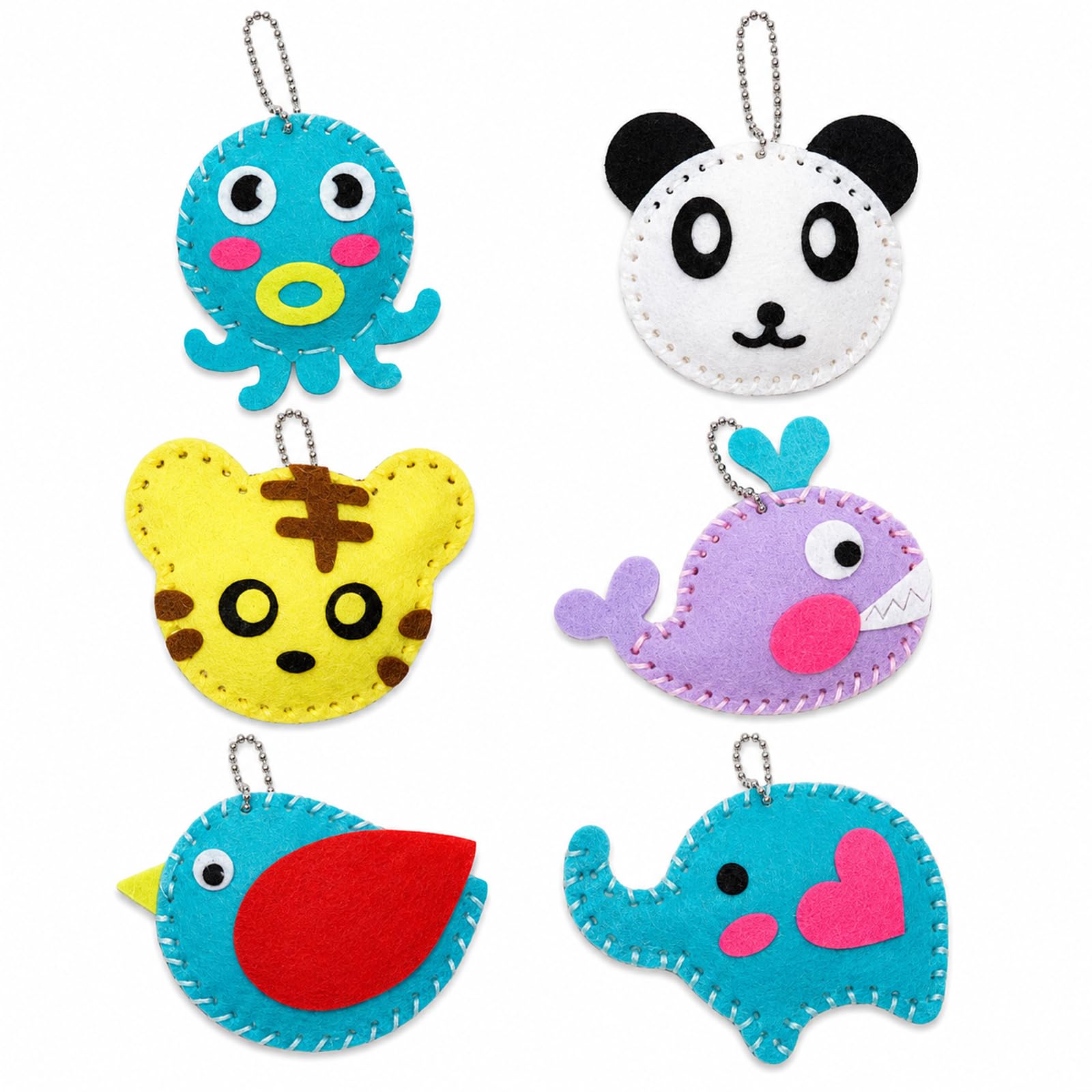 6 Pcs First Sewing Kit,Cute Felt Animal Sewing Set,Keychain Craft Kit
