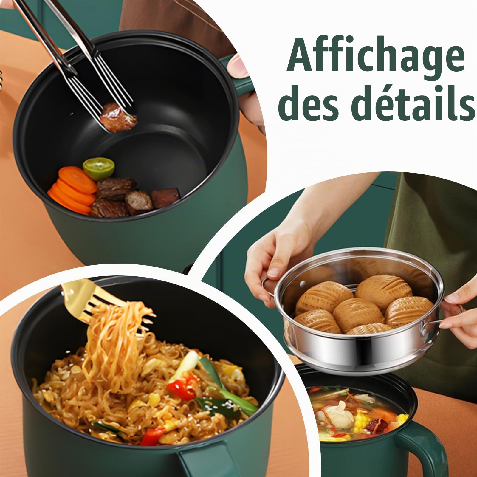 Marmite Électrique, 1.3 L Hot Pot Électrique, 600 W, 220 V Marmite Portable, Mini Hot Pot Avec Cuiseur Vapeur En Acier Inoxydable, Casserole Électrique Pour La Maison, Le Bureau, Le Dortoir
