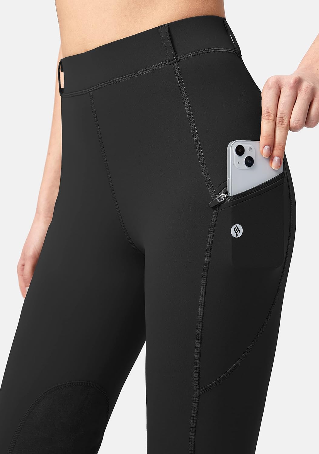 SANTINY Women's Horse Riding Pants with Zipper Pockets Knee-Patch Schooling Tights Equestrian Breeches for Women - Image 4